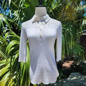 See By Chloe Henley Lace Collar Ribbed Top Sz S NWT